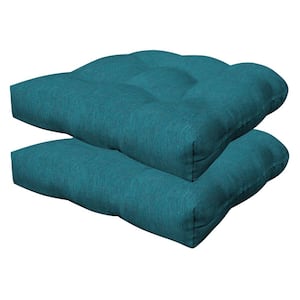 Outdoor Tufted Dining Seat Cushion Textured Solid Teal (Set of 2)
