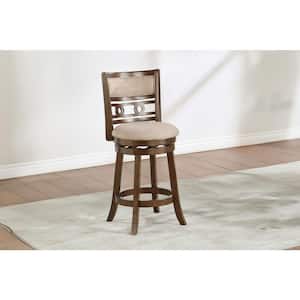 New Classic Furniture Gia 24 in. Cherry Wood Swivel Counter Stool with Brown Fabric Seat