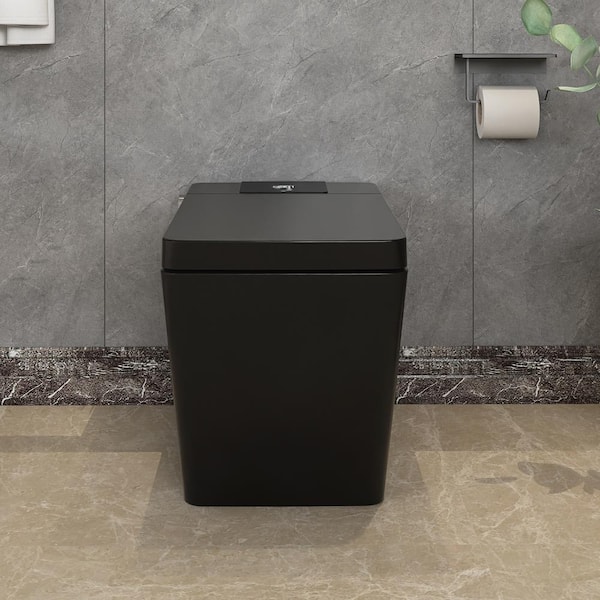 Unbranded 27.36 in. 1-Piece 1.32 GPF Dual Flush Square Smart Toilet in Matte Black Seat Included