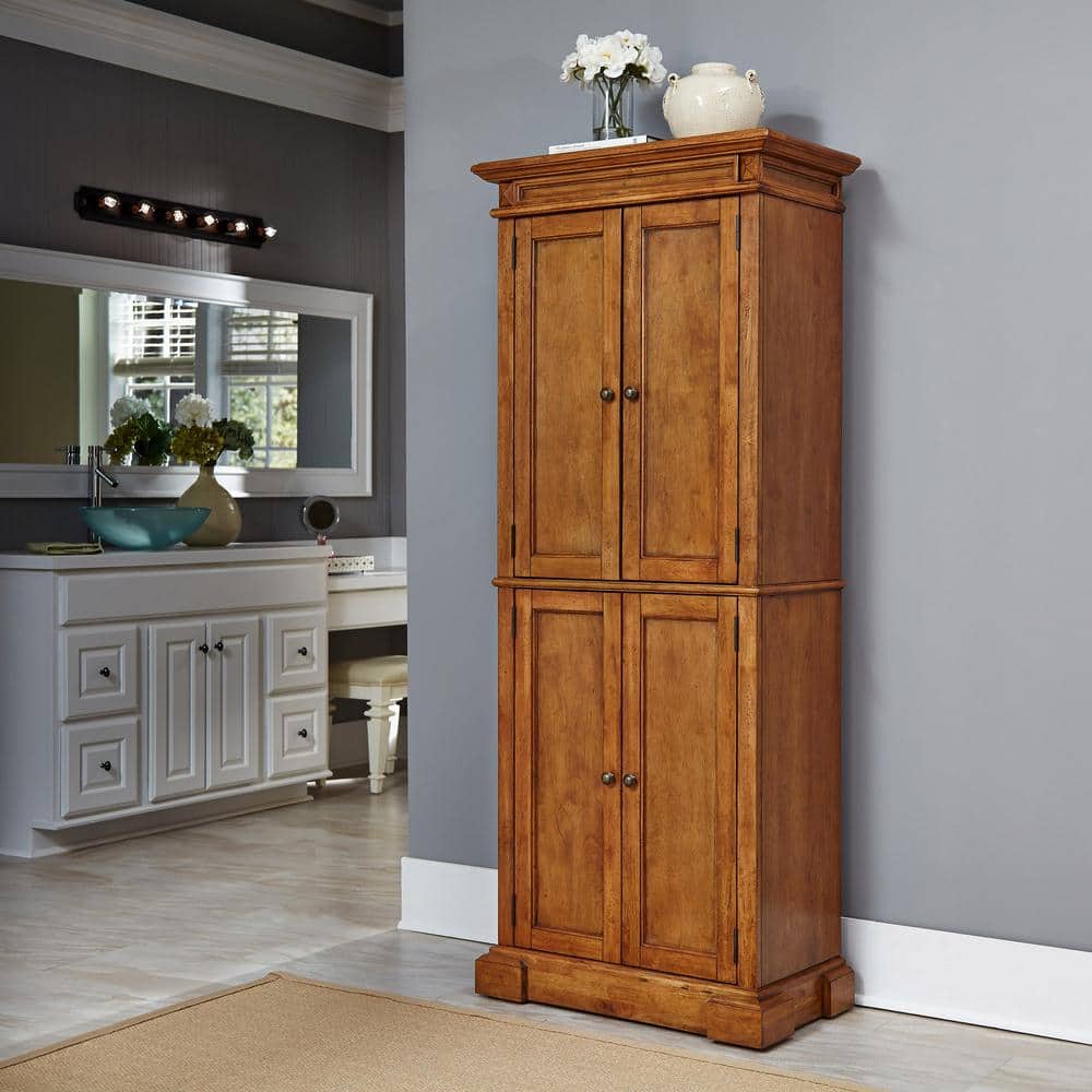 Vintage Distressed Oak Pantry Cabinet with Adjustable Shelves 72" High