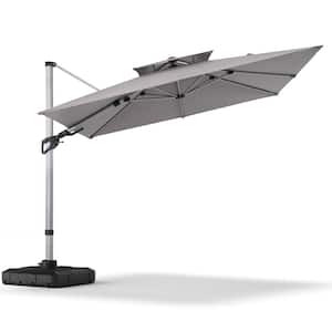 10 ft. Aluminum Cantilever Patio Umbrella with Base and Double Top Design in Gray