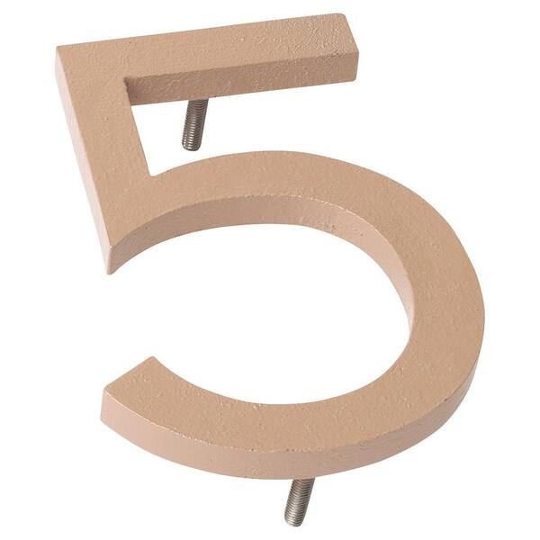 Montague Metal Products 4 in. Taupe Aluminum Floating or Flat Modern House Number 5