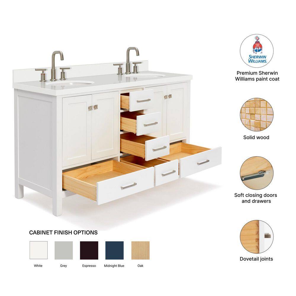 Cambridge 61'' White Double Vanity with Quartz Top