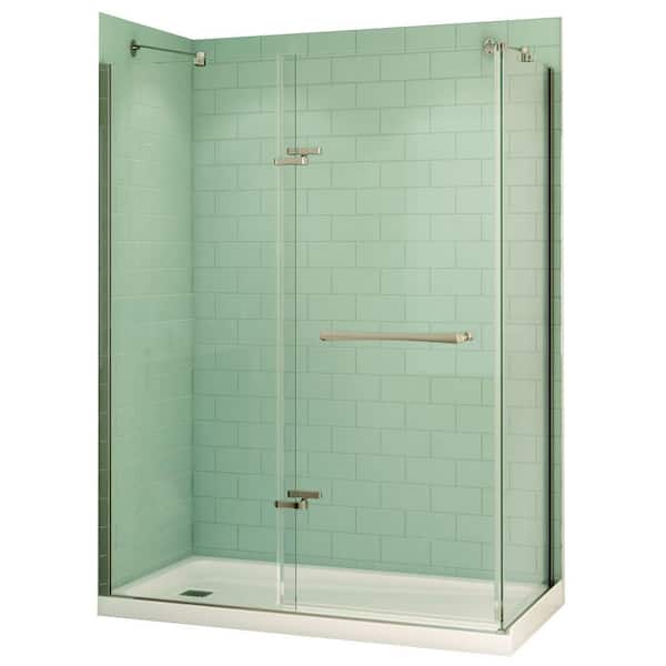 MAAX Reveal 32 in. x 60 in. x 74-1/2 in. Corner Shower Kit in Chrome with Left Drain Base in White