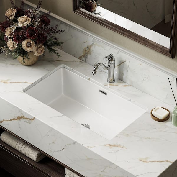 27.6 in. L x 15.7 in. W Rectangle Undermount Bathroom Sink in White Porcelain Ceramic with Overflow