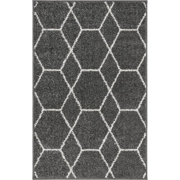 StyleWell Trellis Frieze Dark Gray/Ivory 2 ft. x 3 ft. Geometric Area Rug