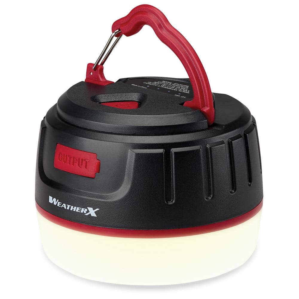 Black Waterproof LED Lantern with Built-In USB Port and Powerbank