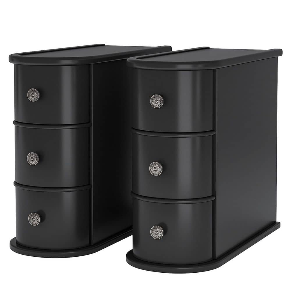 Kerlin 10.6 in. Black Rectangular Wood End Table Set of 2 No Assembly Required Solid Side Table with 3-Drawer price history on PriceWatchPro