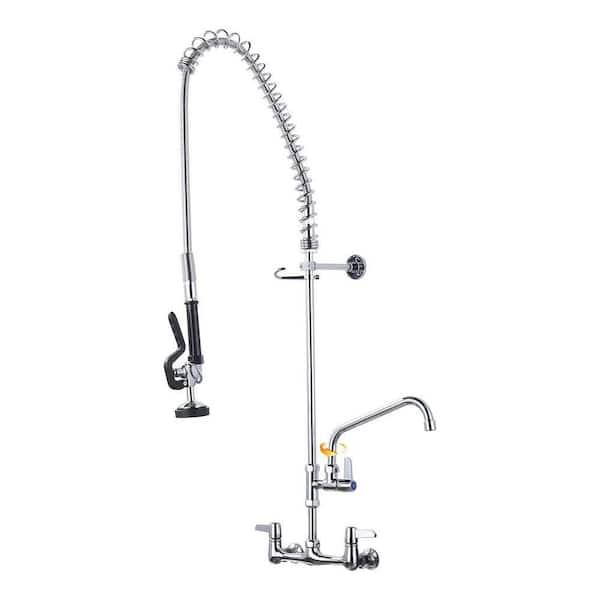 47 in. H Commercial Triple-Handle Pull Down Sprayer Kitchen Faucet with 360° Spout Swivel in Polished Chrome