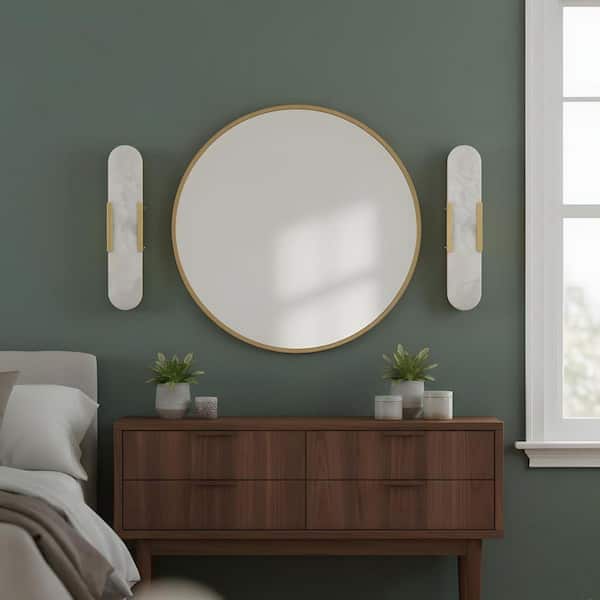 19.7 in. 1-Light Gold LED Modern Oval Marble Wall Sconce for Living Room, Bedroom, Hallway and Staircase（2-Pack）