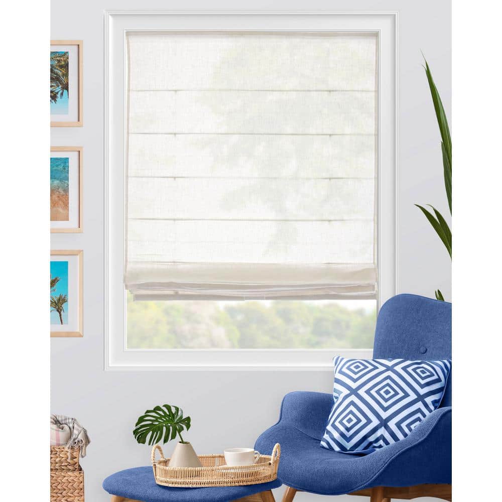 Pacific White Cordless Semi-Sheer Fabric Roman Shade 29" x 64"