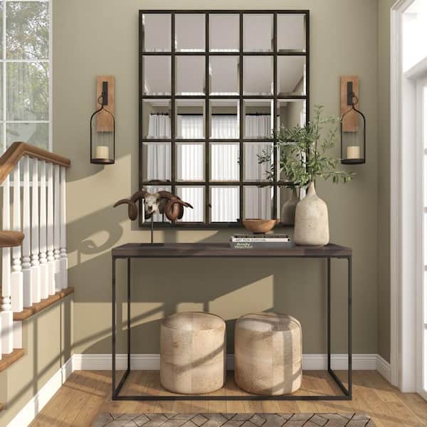 52 in. Black Extra Large Rectangle Wood Console Table with Black Metal Legs