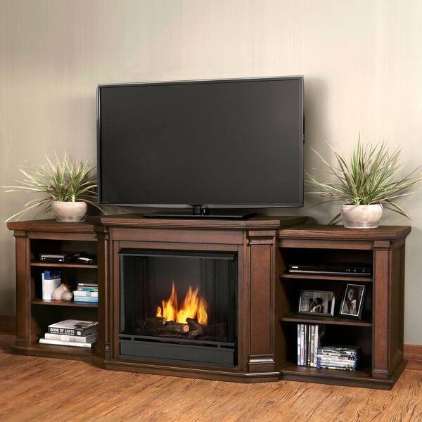 Real Flame Valmont 76 in. Media Console Ventless Gel Fuel Fireplace in Chestnut Oak