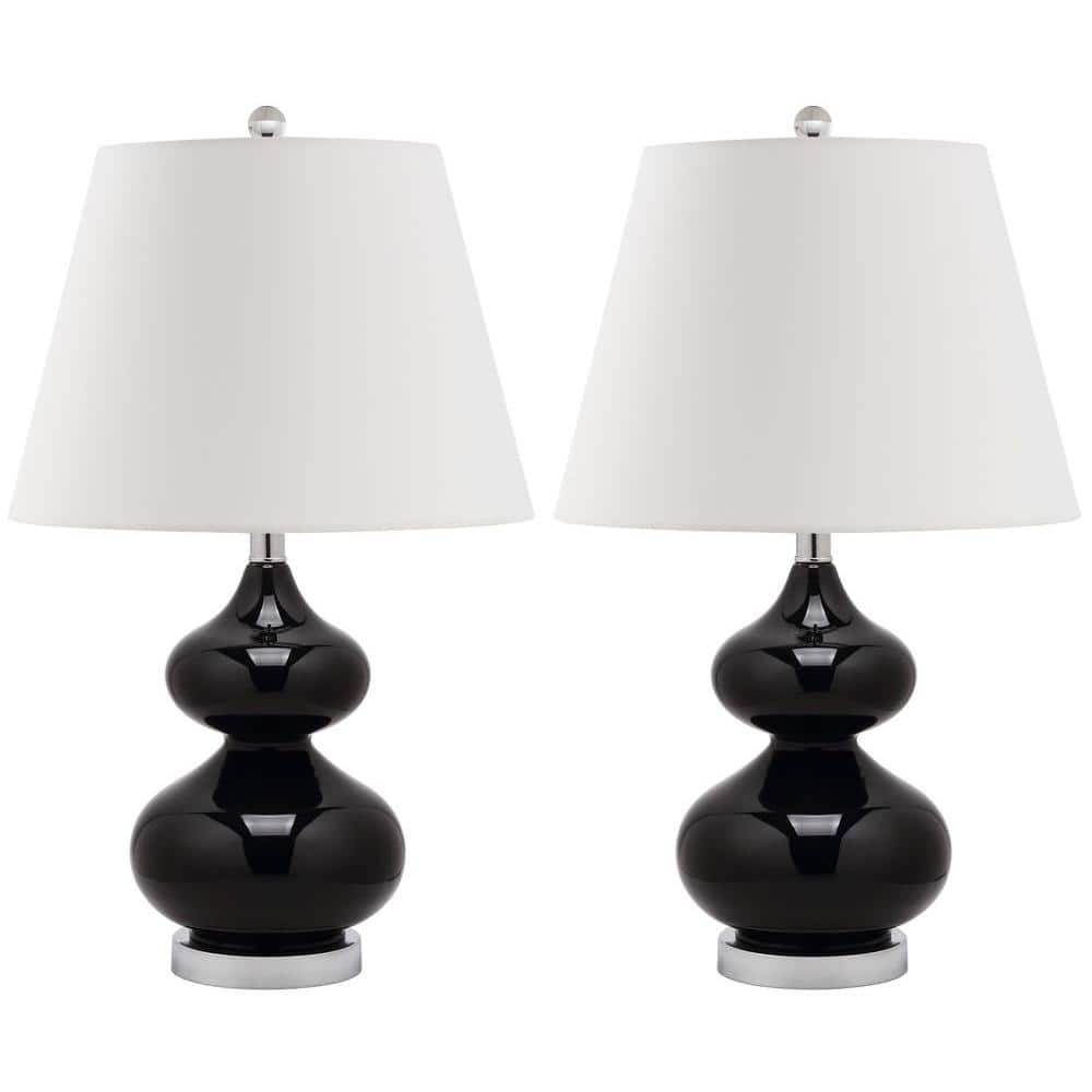 Eva 24" Black Glass Table Lamp Set with Cotton Shade