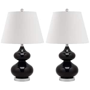 Eva 24 in. Black Double Gourd Glass Table Lamp with Off-White Shade (Set of 2)