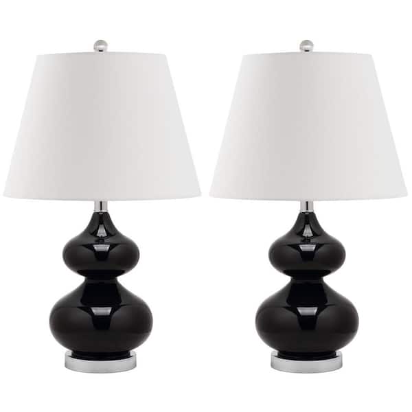 SAFAVIEH Eva 24 in. Black Double Gourd Glass Table Lamp with Off-White Shade (Set of 2)