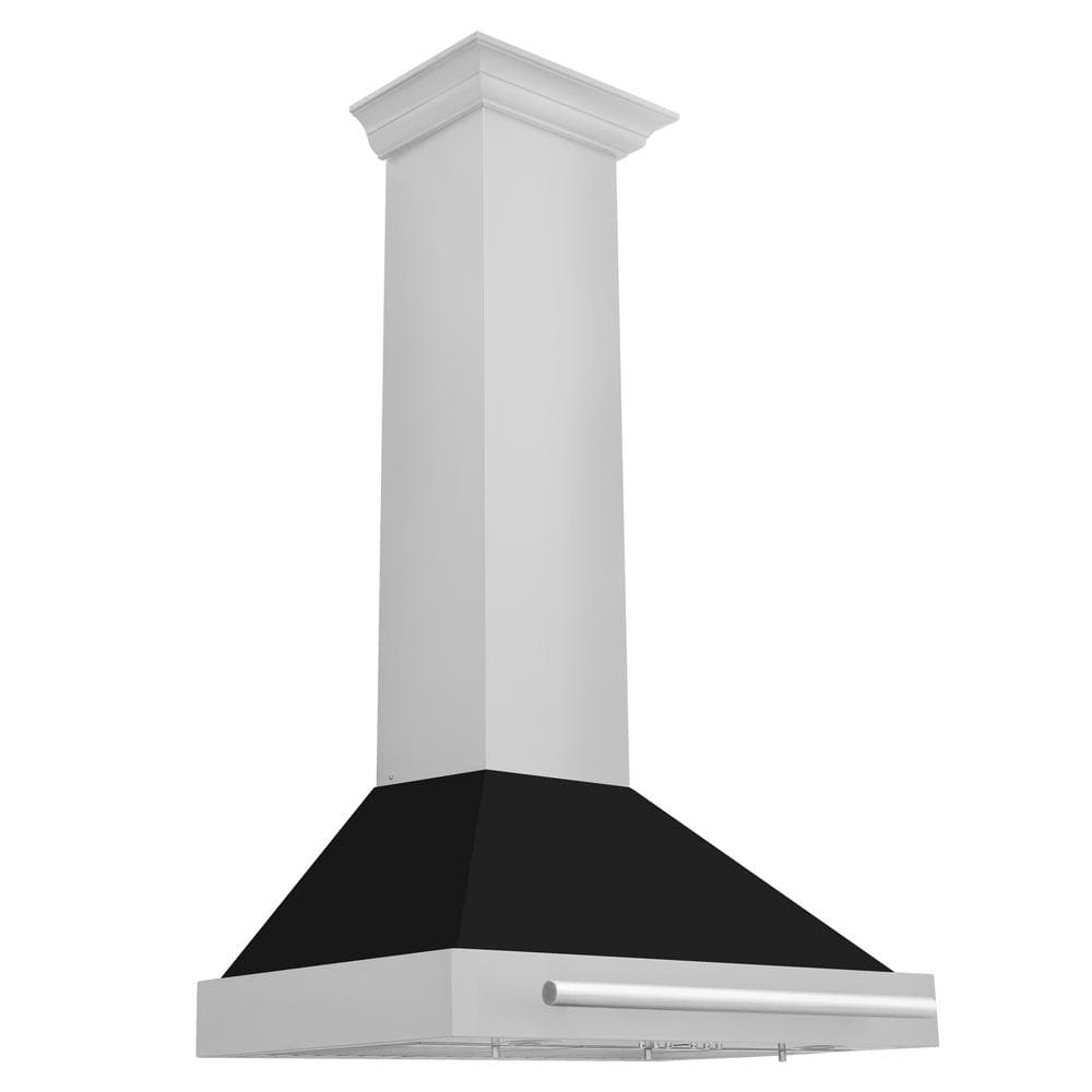 ZLINE Kitchen and Bath 30 in. 400 CFM Ducted Vent Wall Mount Range Hood with Black Matte Shell in Stainless Steel, Brushed 430 Stainless Steel & Black Matte