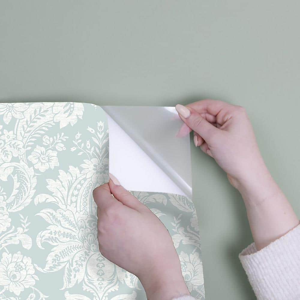 Duck Egg Blue Damask Peel and Stick Vinyl Wallpaper