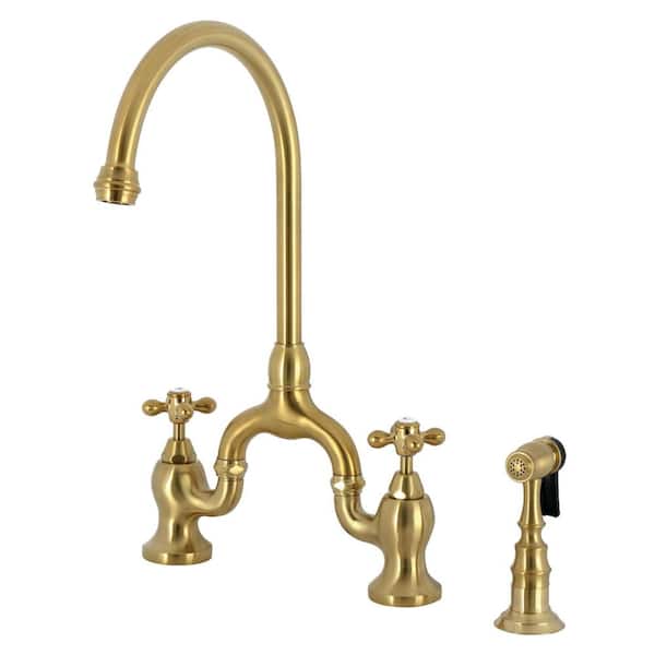English Country 2-Handle Bridge Kitchen Faucet in Brushed Brass