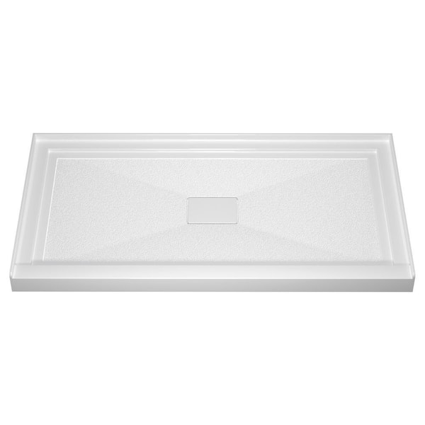 60 in. x 32 in. Acrylic Single Threshold Alcove Floor Rectangular Shower Pan Base with Center Drain in White