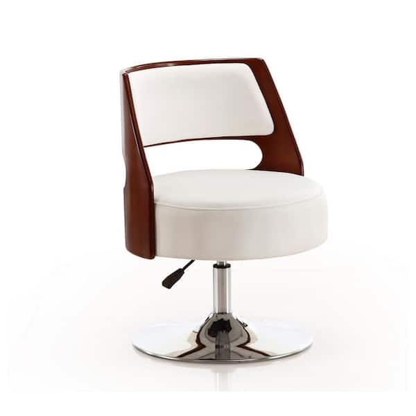 Manhattan Comfort Salon Modern White and Polished Chrome Faux Leather Upholstered Swivel Accent Side Chair