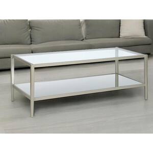 45 in. Silver Rectangle Glass Coffee Table with Shelves Storage