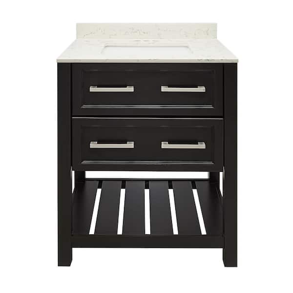 Ella Tremblant 25 in. W x 19 in. D x 36 in. H Bath Vanity in Espresso with Quartz Stone Lyra White Top with White Basin