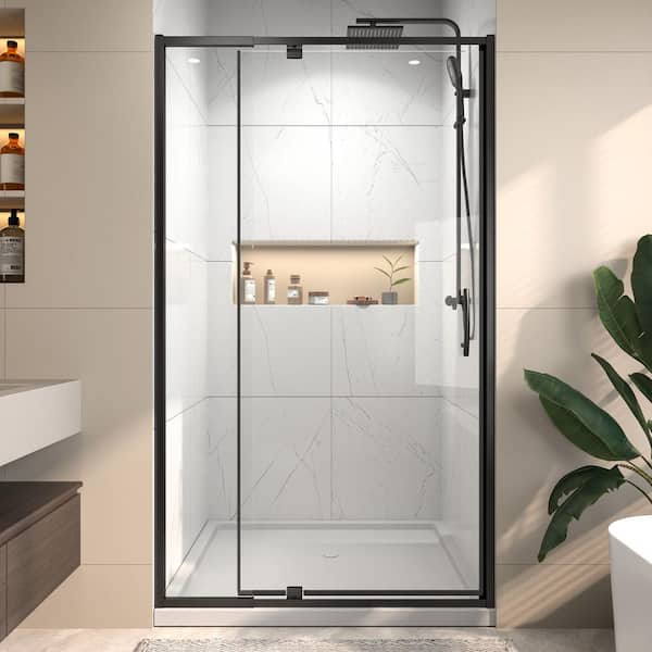 Victoria 38-42 in. W x 71 in. H Pivot Swing Framed Shower Door in Matte Black with Clear SGCC Tempered Glass