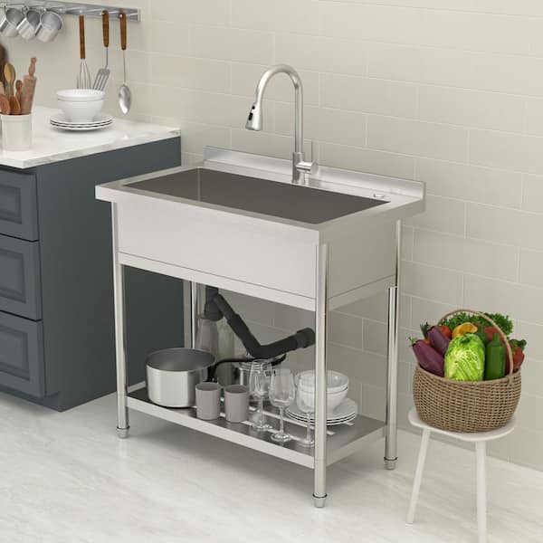 36 in. Freestanding Stainless Steel Single Bowl Commercial Utility Sink with Faucet for Laundry Room