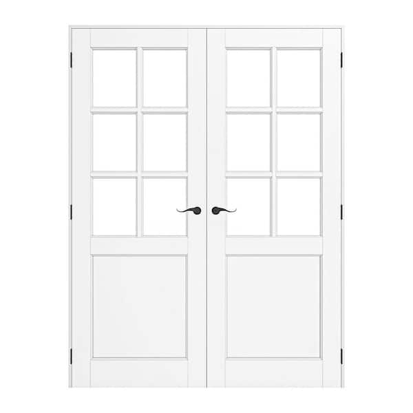 ARK DESIGN 48 in. x 80 in. 6-Lite Clear Glass White Solid Core MDF Double French Door with Quick Assemble Jamb Kit