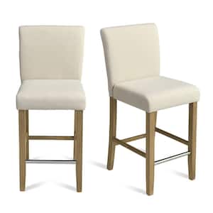 Beige Fabric Upholstered High Back Solid Wood 26 in. Counter Stool (Set of 2) (17 in. W x 40 in. H)