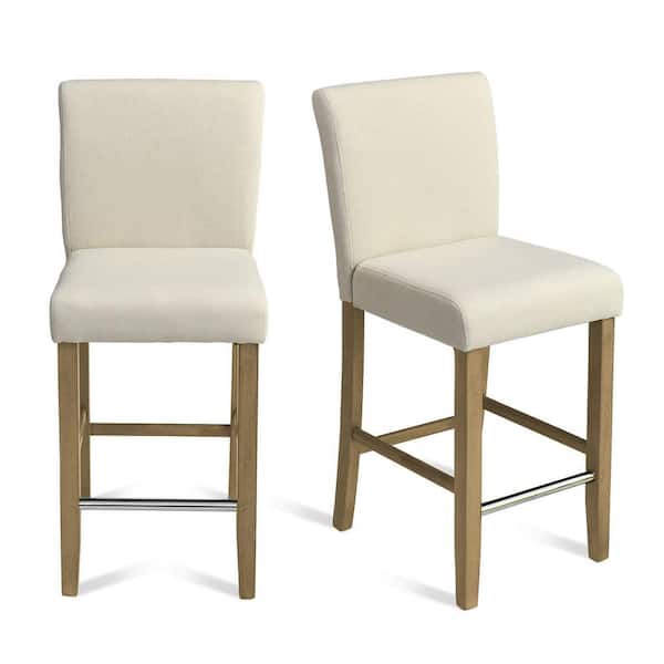 LAOTIES Beige Fabric Upholstered High Back Solid Wood 26 in. Counter Stool (Set of 2) (17 in. W x 40 in. H)