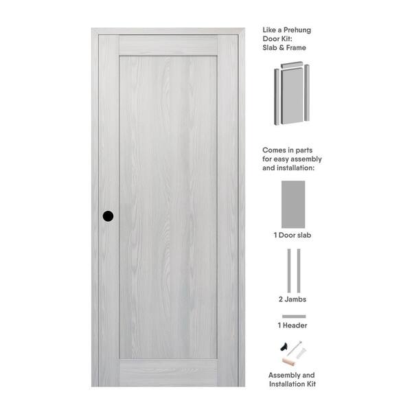 Belldinni 1 Panel Shaker 24 in. x 84 in. Right Hand Active Ribeira Ash Wood DIY-Friendly Single Prehung Interior Door