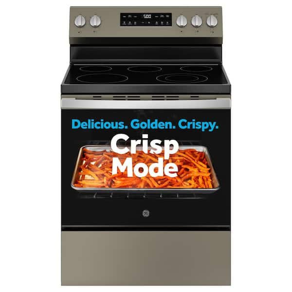 GE 30 in. 5 Burner Element Free-Standing Electric Range in Slate with Crisp Mode