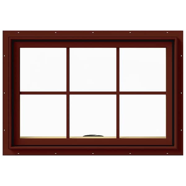 JELD-WEN 36 in. x 24 in. W-2500 Series Red Painted Clad Wood Awning Window w/ Natural Interior and Screen