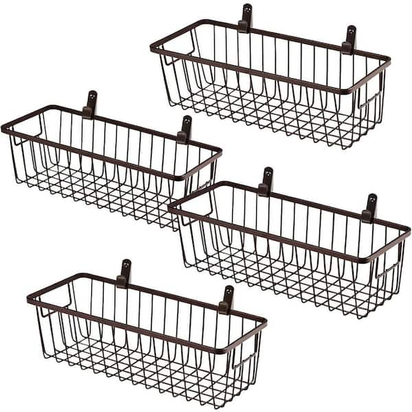 Bronze 11 in. x 3.5 in. Metal Decorative Basket Set of 4 with Wall Mount