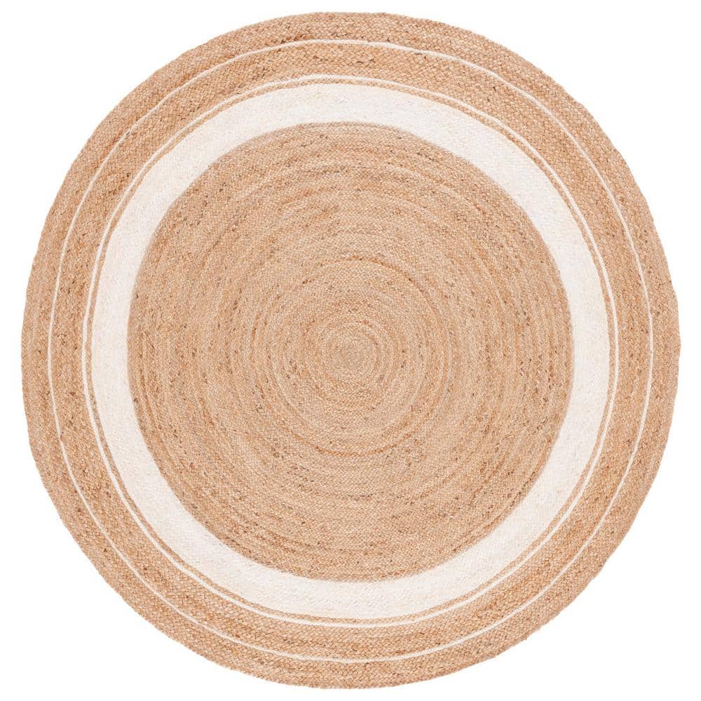 Ivory and Natural Handmade Braided Jute Round Rug