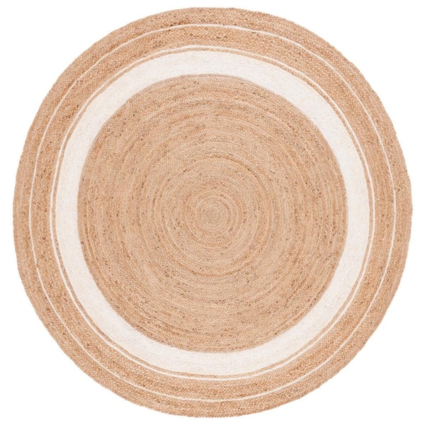 SAFAVIEH Natural Fiber Beige/Ivory 4 ft. x 4 ft. Woven Striped Round Area Rug