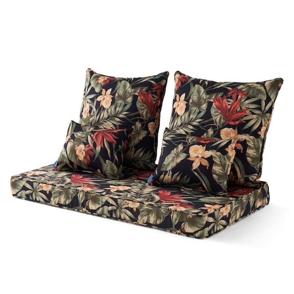 ARTPLAN Peacock Loveseat/Bench Outdoor Cushion (Set of 5) for Patio Furniture Seat: 24x46x4inches, Back:22x24x12inches，Floarl