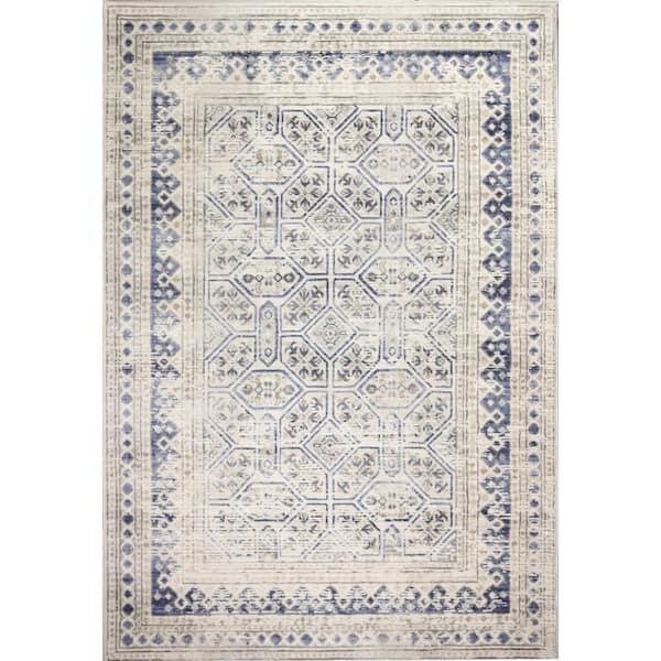 BASHIAN Sierra Ivory/Blue 4 ft. x 6 ft. (3'6" x 5'6") Geometric Transitional Accent Rug