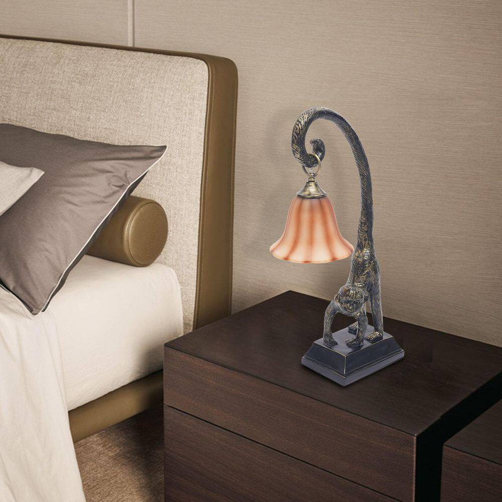 23.22 in. Bronze and Black Plug-In Creative Monkey Bedside Table Lamp with Glass Shade, No Bulbs Included price history on PriceWatchPro