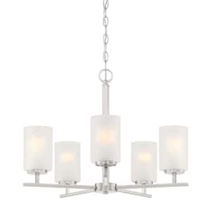 Carmine 5-Light Contemporary Brushed Nickel Chandelier with Etched Glass Shades For Dining Rooms