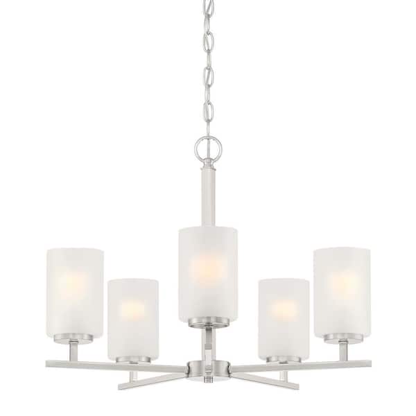 Designers Fountain Carmine 5-Light Contemporary Brushed Nickel Chandelier with Etched Glass Shades For Dining Rooms