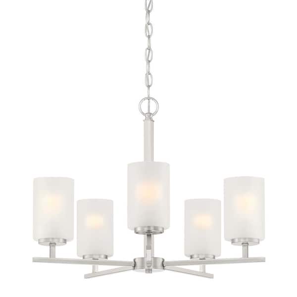 Carmine 5 -Light Brushed Nickel Chandelier with Etched Glass Shades