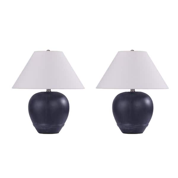 18.2 in. Black Ceramic Table Lamp with White Linen Cone Shade(Set of 2)