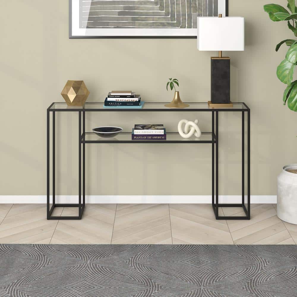 Marilyn Blackened Bronze 55" Wide Console Table with Glass Top