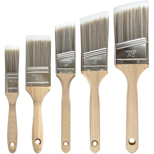 Angled Sash and Flat Wood Stain Paint Brush Set for Baseboards Wall Trim Cabinets Fence Staining 5 Pack