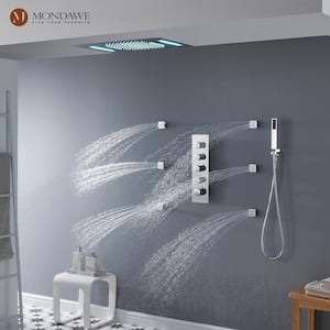 4-Spray Patterns Luxury 23 in. Ceiling Mount Rainfall Dual Shower Heads with 6-Jet LED and Music in Chrome