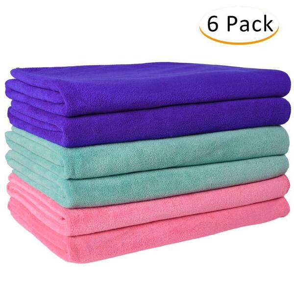6 Pack Navy/Teal/Pink Microfiber Bath Towel, Extra Absorbent, Fast Drying Bath Towel Sets
