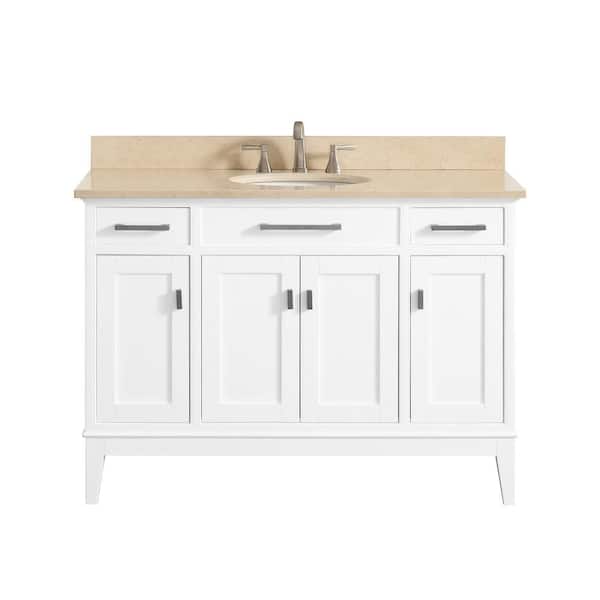Avanity Madison 49 in. W x 22 in. D x 35 in. H Vanity in White with Marble Vanity Top in Galala Beige with White Basin
